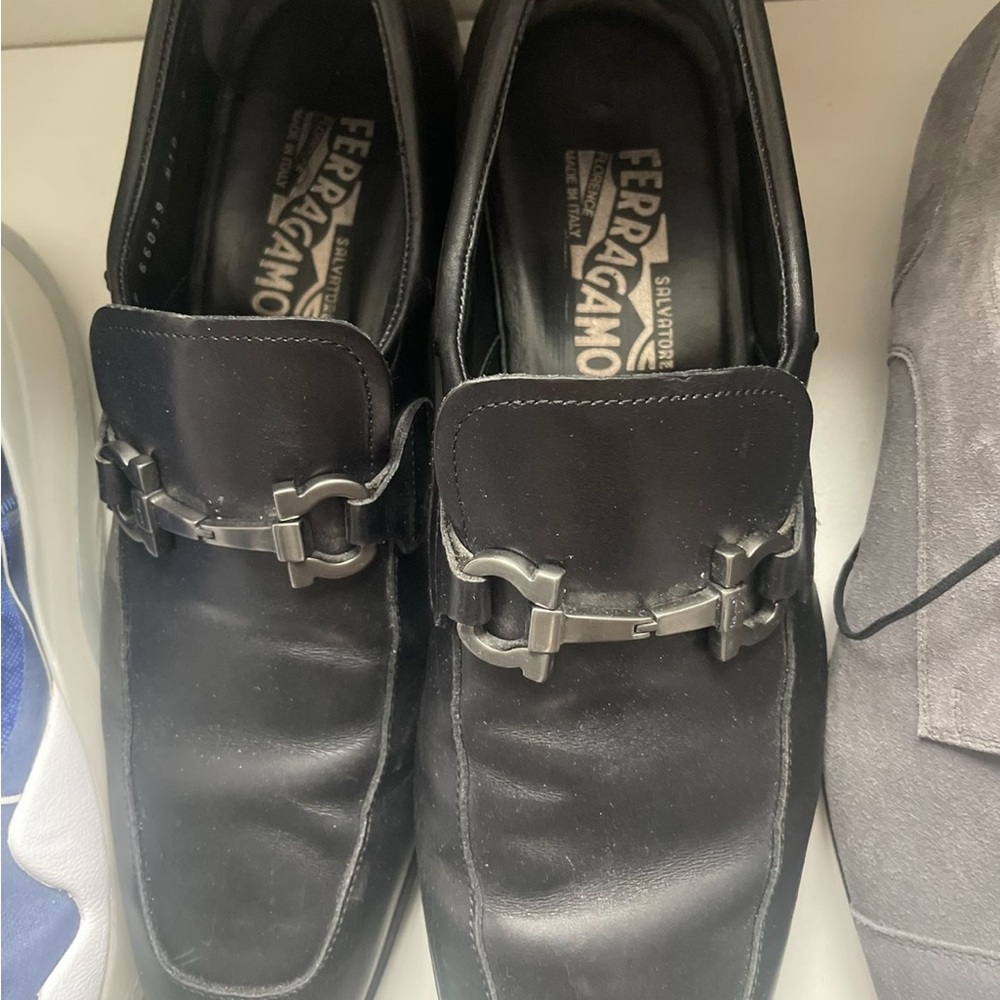 Salvatore Ferragamo Black Leather Loafers with Horsebit Detail